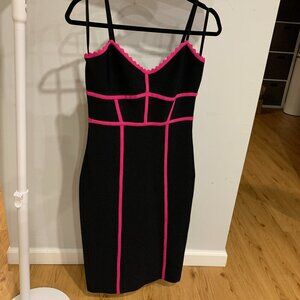 BCBGMAXAZRIA Contrast-Trim Body-Con Dress - Black and Pink, Size L